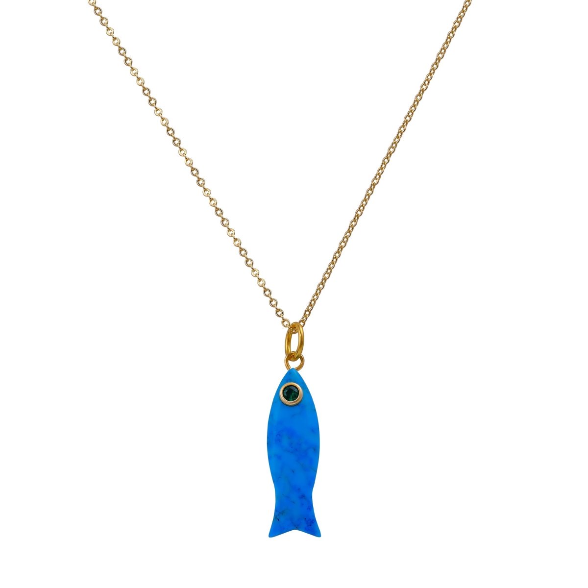 Handmade Blue Turquoise Fish Pendant Necklace, Minimalist Sea Life Jewelry 5287