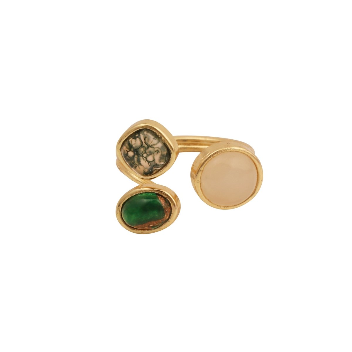Handmade Gemstone Rings, Triple Stone Adjustable Gold Plated Jewelry CR - 1017