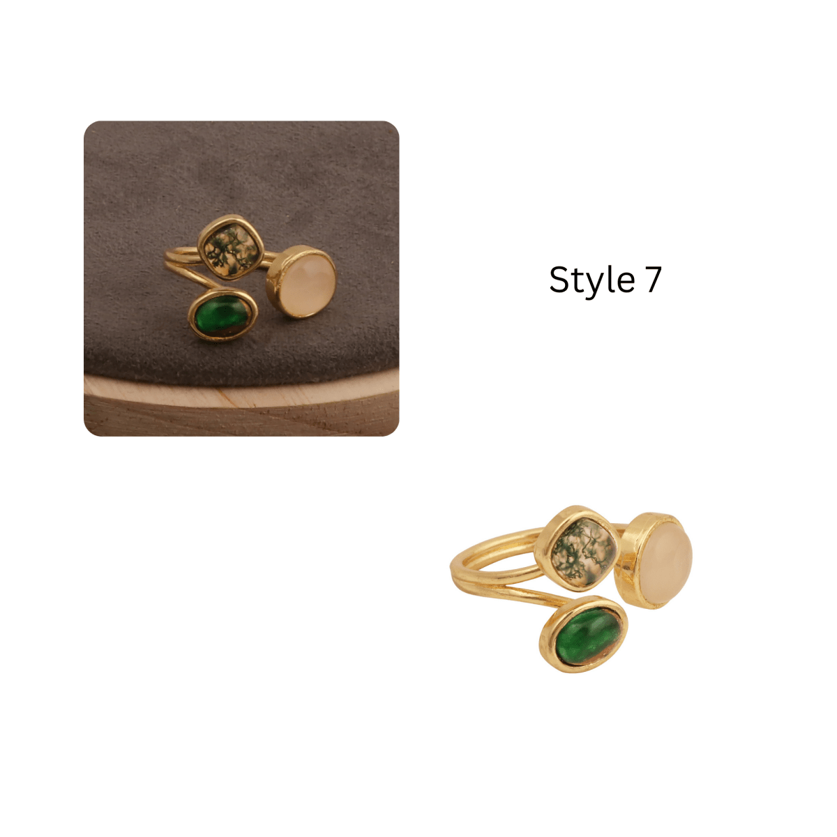 Handmade Gemstone Rings, Triple Stone Adjustable Gold Plated Jewelry CR - 1017