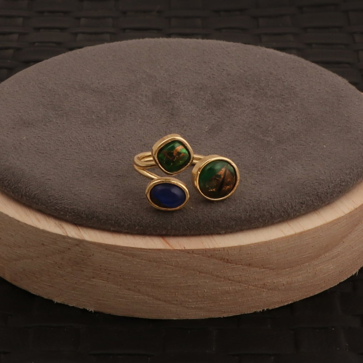 Handmade Gemstone Rings, Triple Stone Adjustable Gold Plated Jewelry CR - 1017