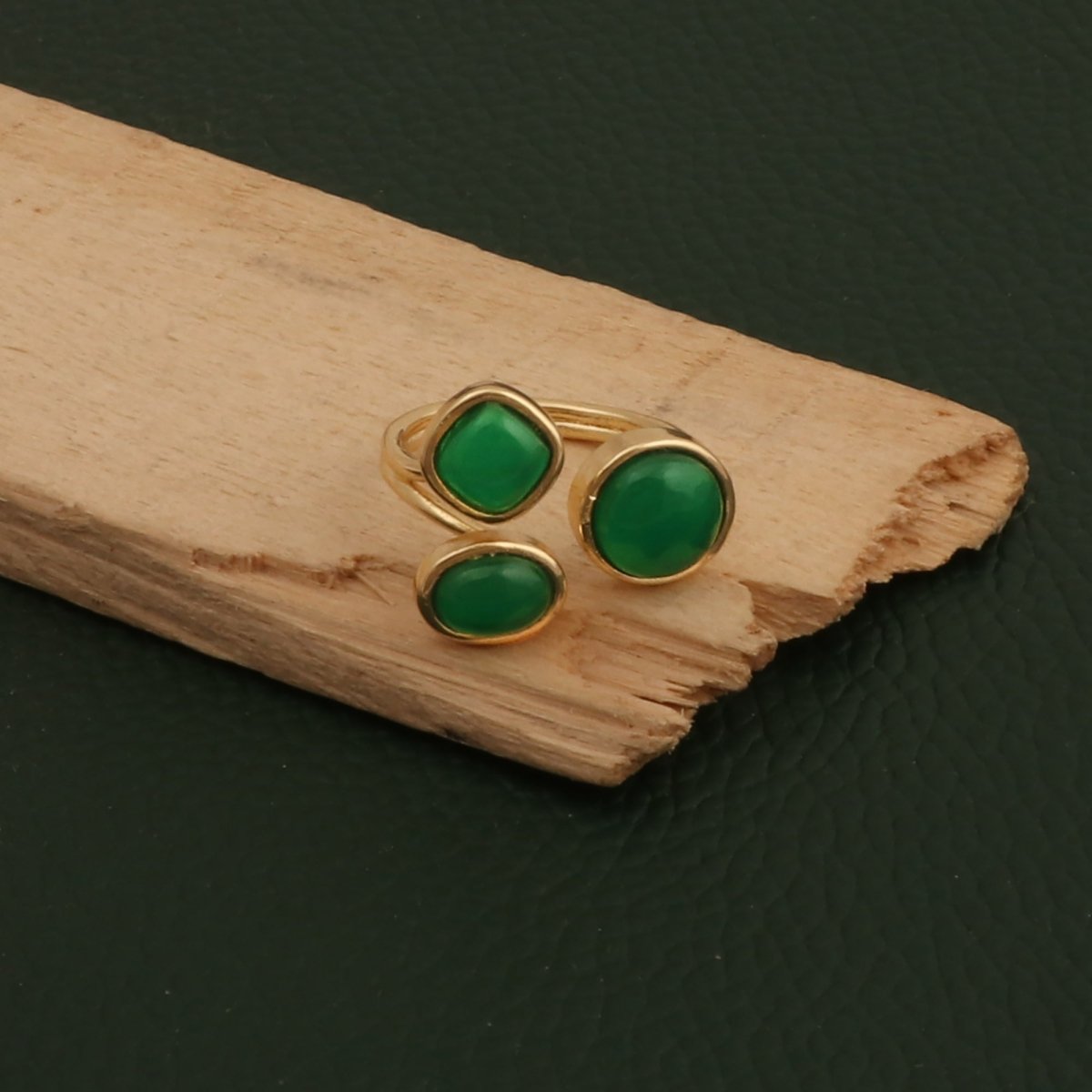 Handmade Gemstone Rings, Triple Stone Adjustable Gold Plated Jewelry CR - 1017