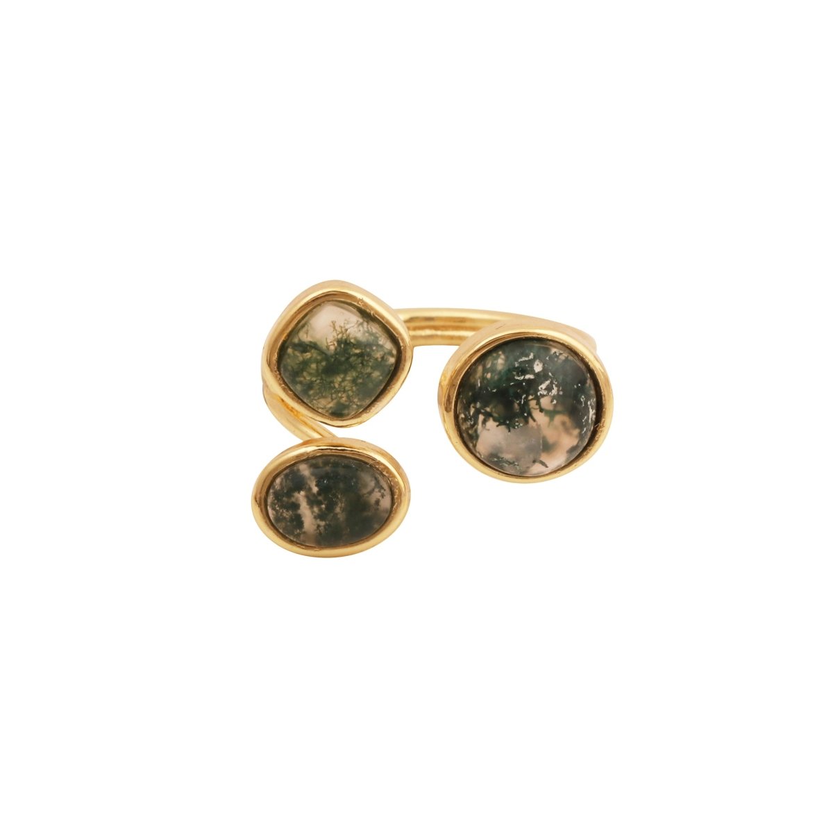Handmade Gemstone Rings, Triple Stone Adjustable Gold Plated Jewelry CR - 1017