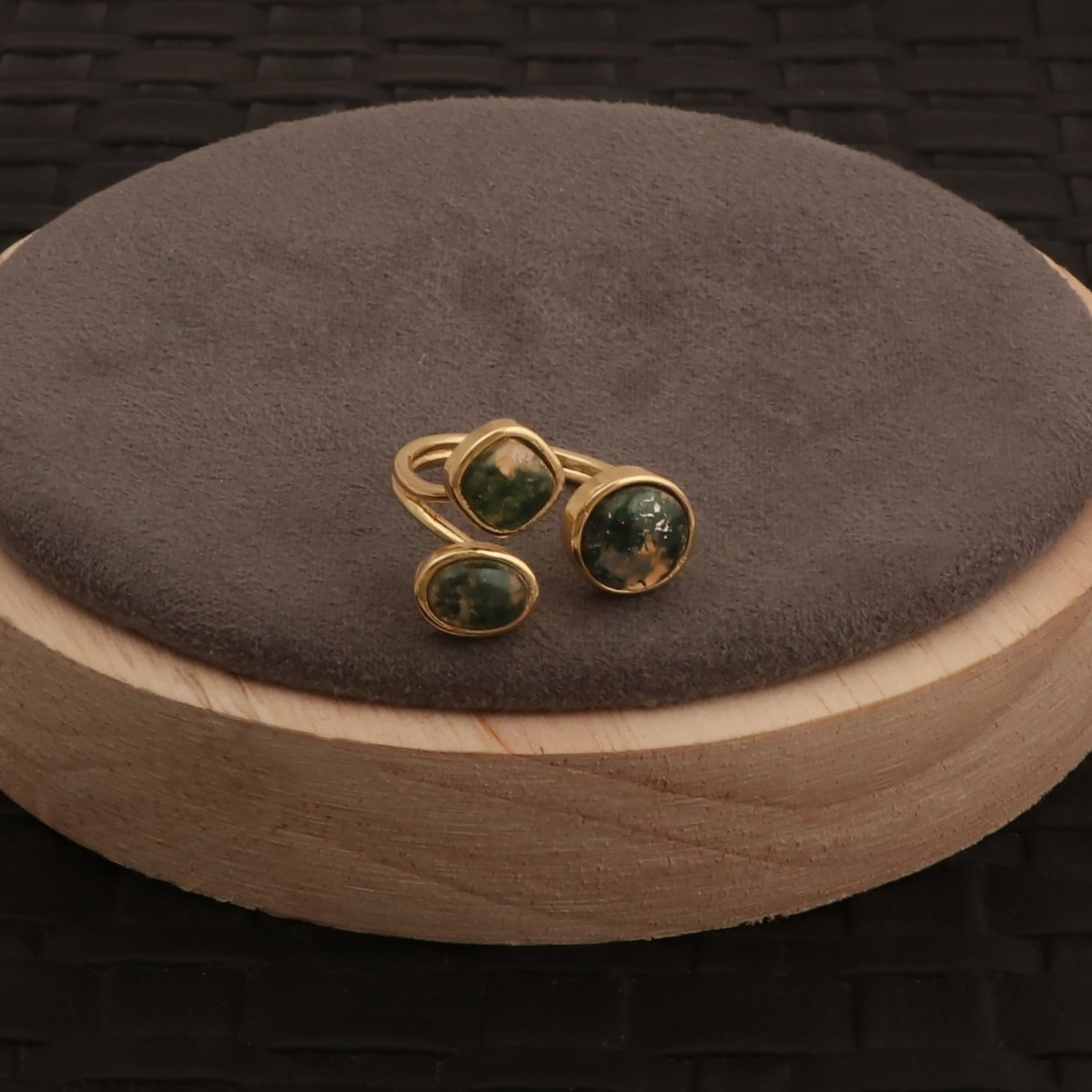 Handmade Gemstone Rings, Triple Stone Adjustable Gold Plated Jewelry CR - 1017