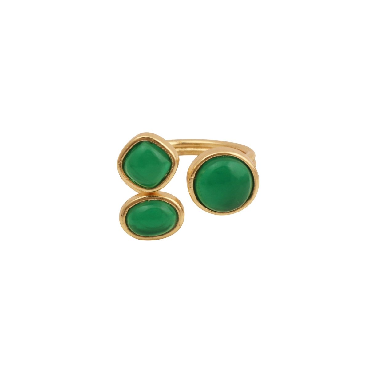 Handmade Gemstone Rings, Triple Stone Adjustable Gold Plated Jewelry CR - 1017