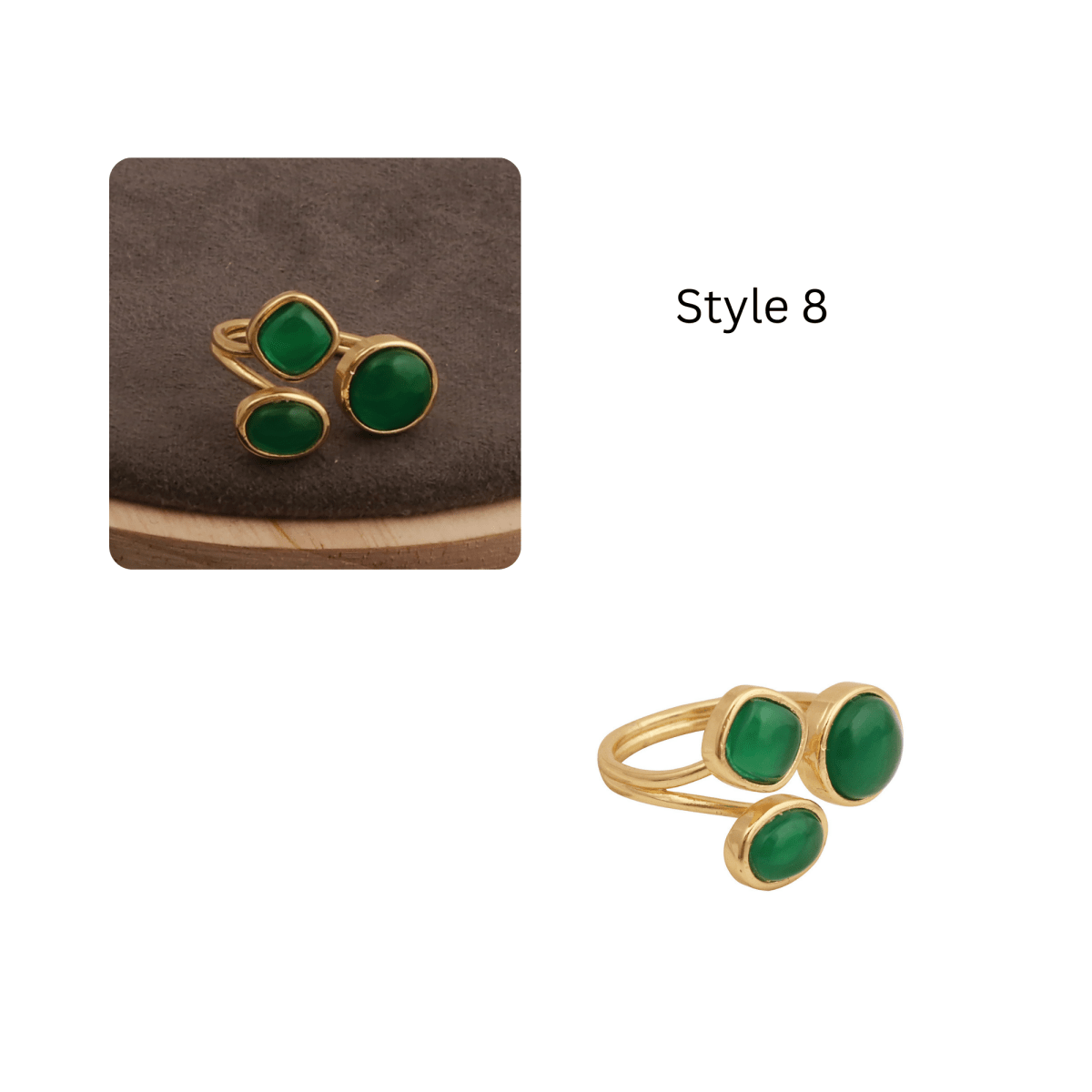 Handmade Gemstone Rings, Triple Stone Adjustable Gold Plated Jewelry CR - 1017