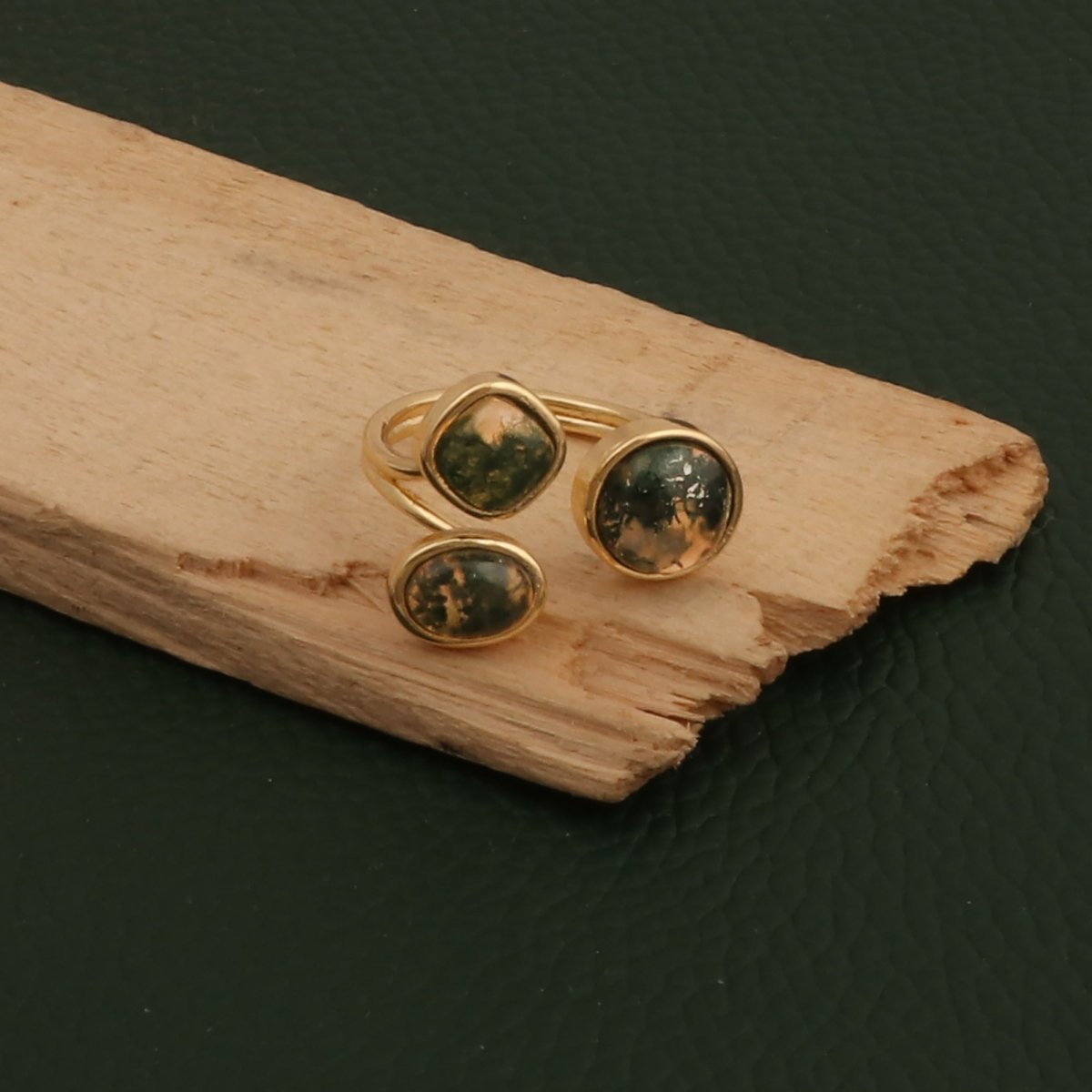 Handmade Gemstone Rings, Triple Stone Adjustable Gold Plated Jewelry CR - 1017