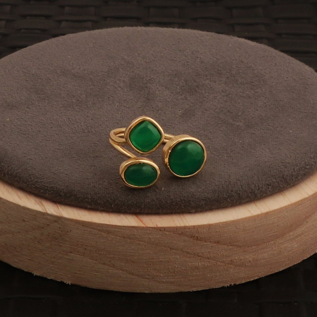 Handmade Gemstone Rings, Triple Stone Adjustable Gold Plated Jewelry CR - 1017