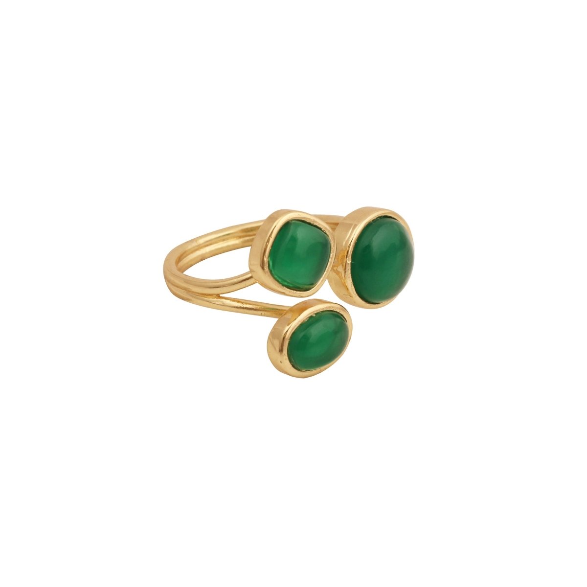 Handmade Gemstone Rings, Triple Stone Adjustable Gold Plated Jewelry CR - 1017