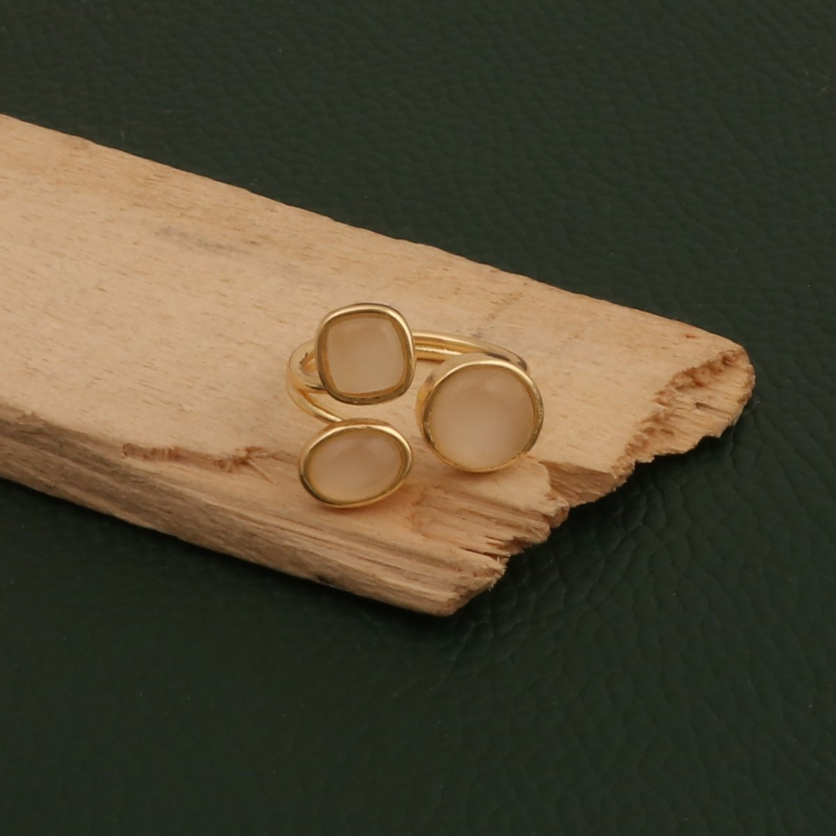 Handmade Gemstone Rings, Triple Stone Adjustable Gold Plated Jewelry CR - 1017