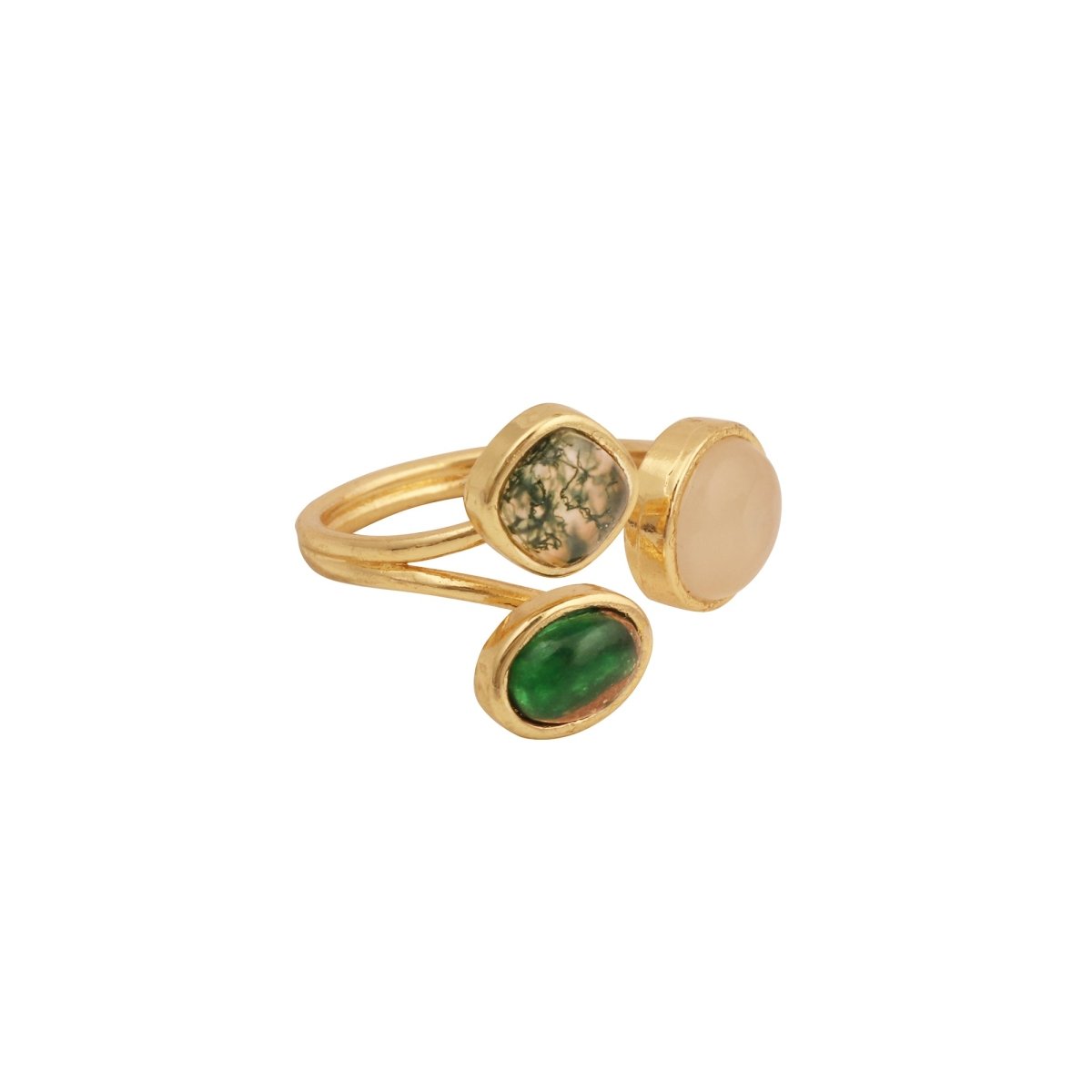 Handmade Gemstone Rings, Triple Stone Adjustable Gold Plated Jewelry CR - 1017