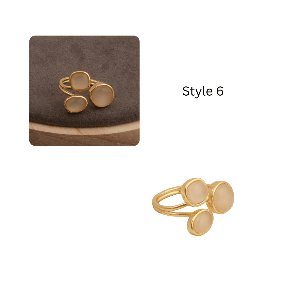 Handmade Gemstone Rings, Triple Stone Adjustable Gold Plated Jewelry CR - 1017