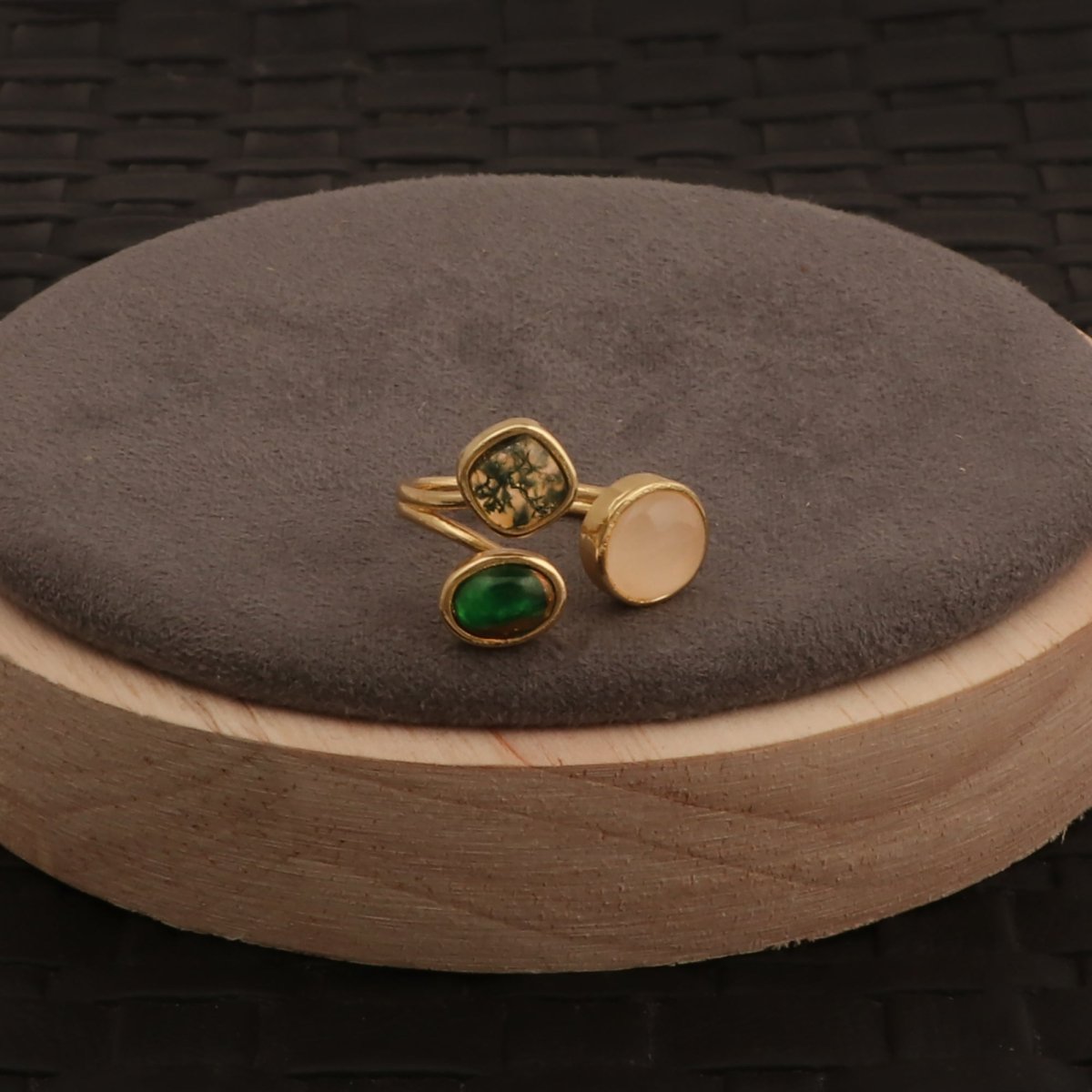 Handmade Gemstone Rings, Triple Stone Adjustable Gold Plated Jewelry CR - 1017