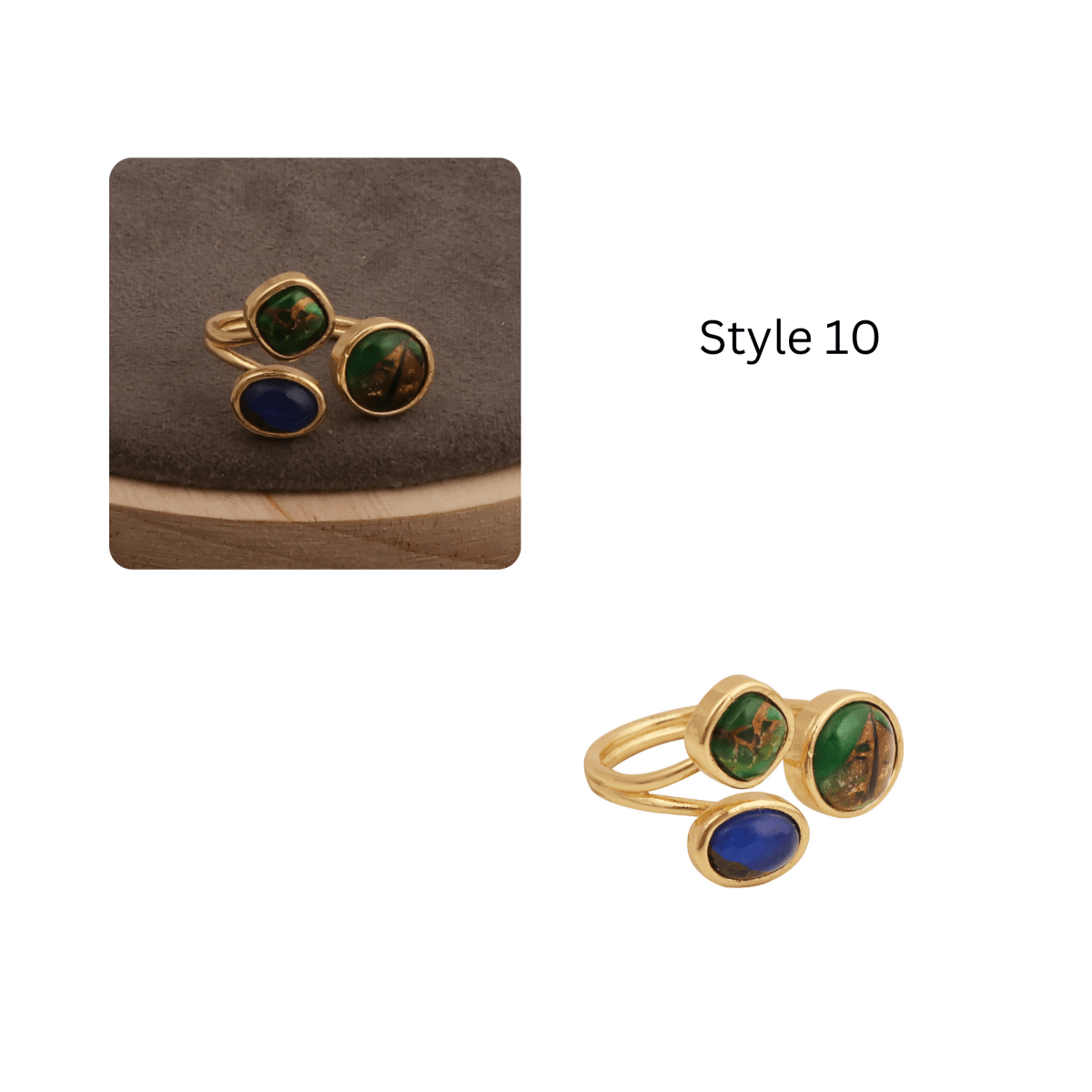 Handmade Gemstone Rings, Triple Stone Adjustable Gold Plated Jewelry CR - 1017