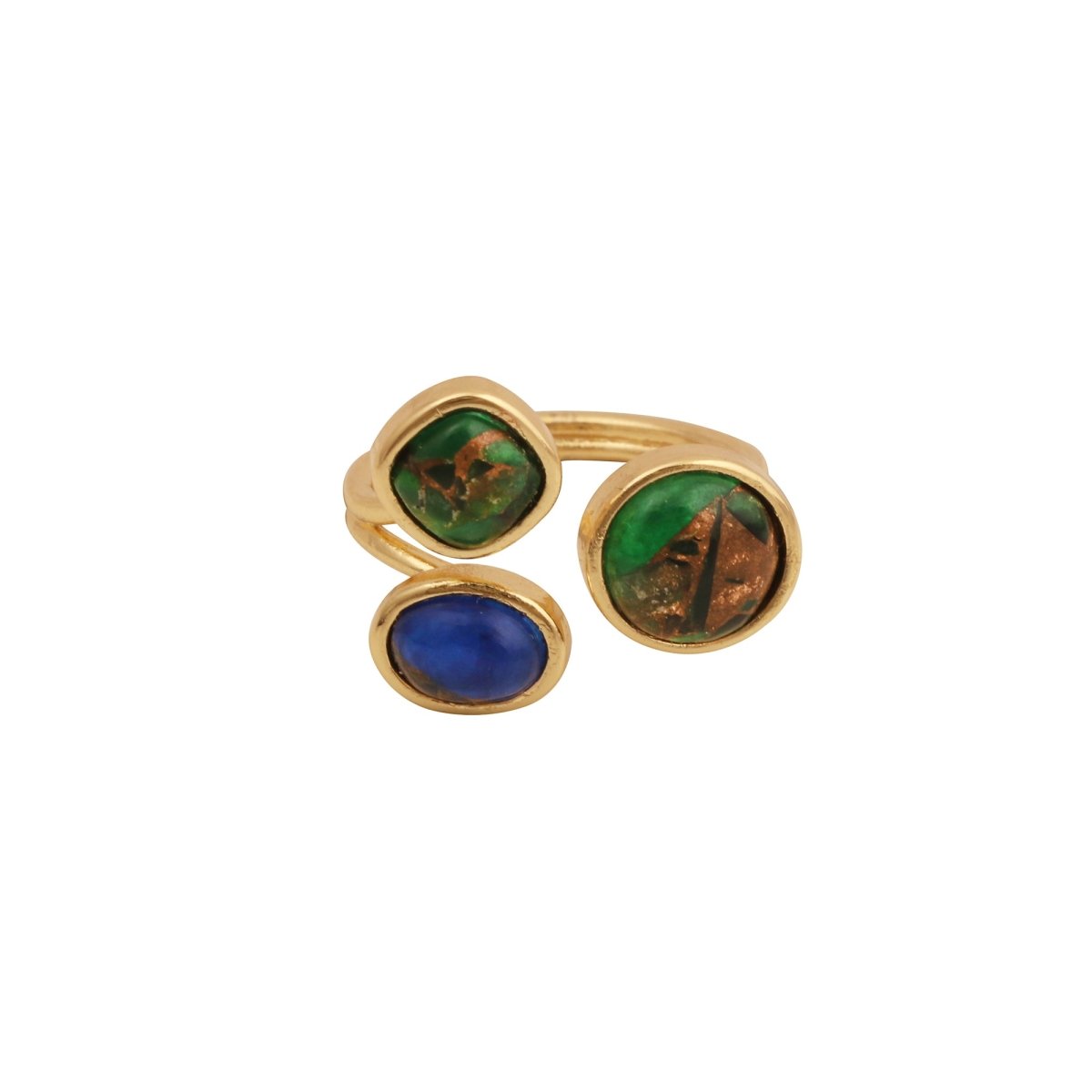 Handmade Gemstone Rings, Triple Stone Adjustable Gold Plated Jewelry CR - 1017