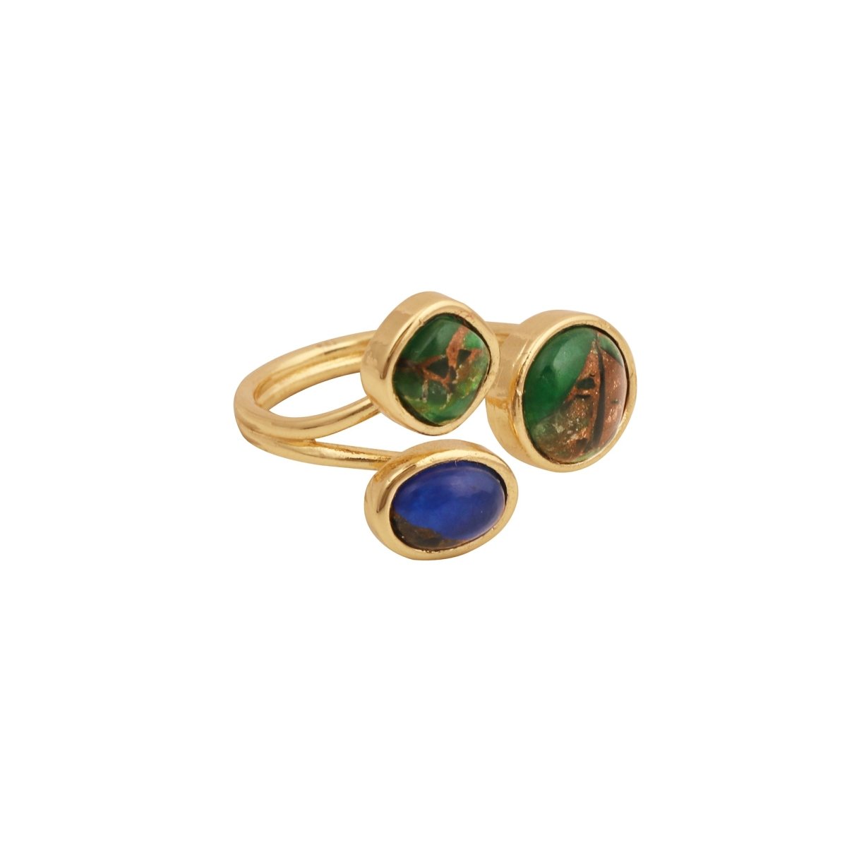 Handmade Gemstone Rings, Triple Stone Adjustable Gold Plated Jewelry CR - 1017