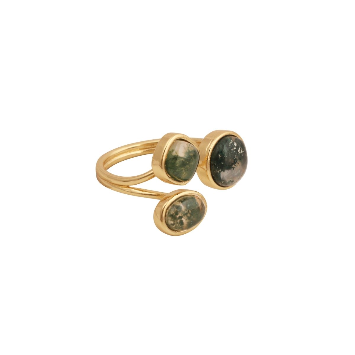 Handmade Gemstone Rings, Triple Stone Adjustable Gold Plated Jewelry CR - 1017