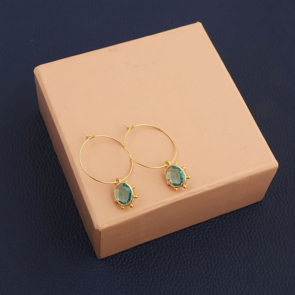 Handmade Gold Hoop Earrings with Citrine Gemstone, Boho Luxury Statement Jewelry 5275