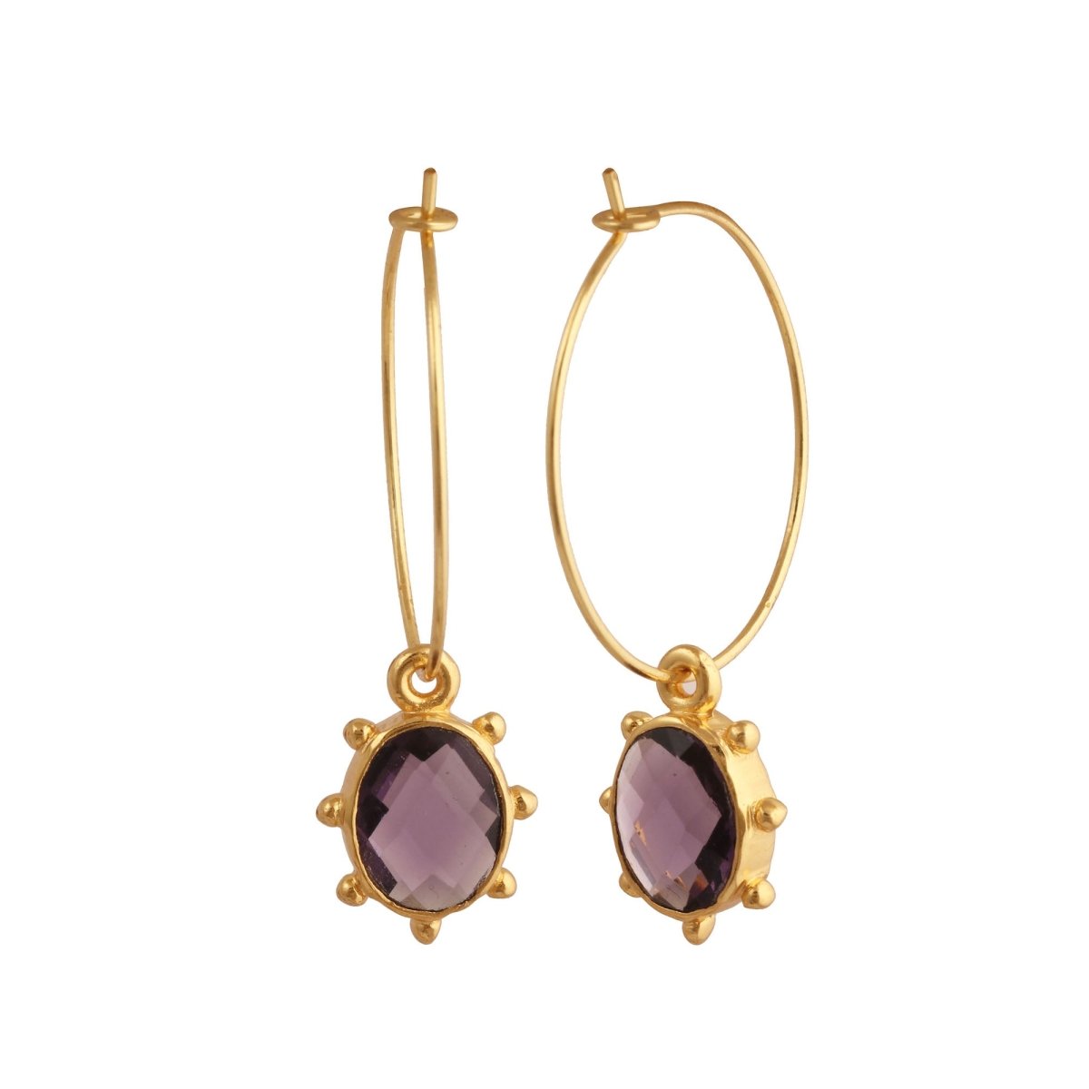 Handmade Gold Hoop Earrings with Citrine Gemstone, Boho Luxury Statement Jewelry 5275