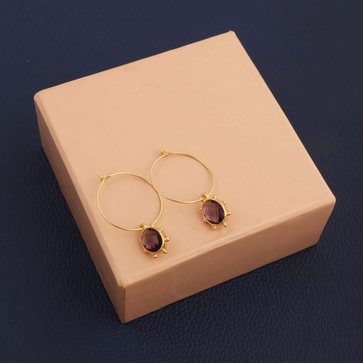 Handmade Gold Hoop Earrings with Citrine Gemstone, Boho Luxury Statement Jewelry 5275