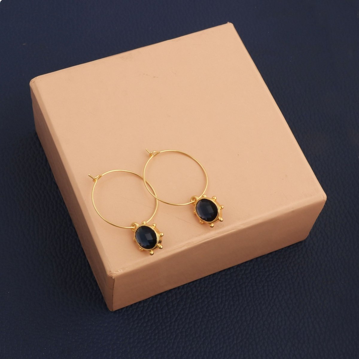 Handmade Gold Hoop Earrings with Citrine Gemstone, Boho Luxury Statement Jewelry 5275