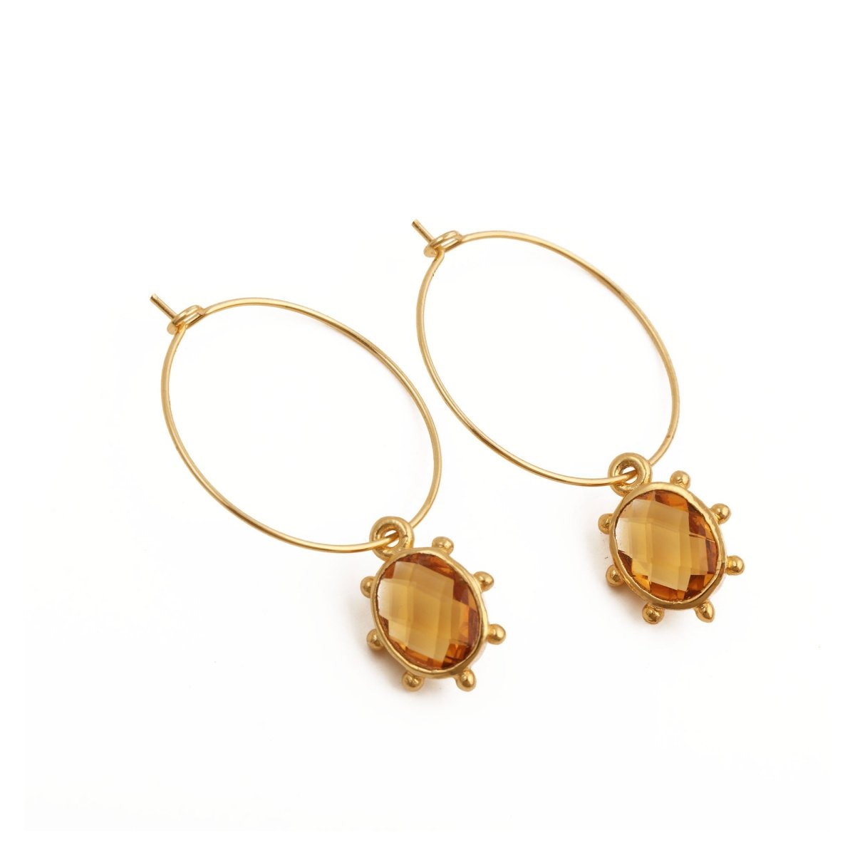 Handmade Gold Hoop Earrings with Citrine Gemstone, Boho Luxury Statement Jewelry 5275