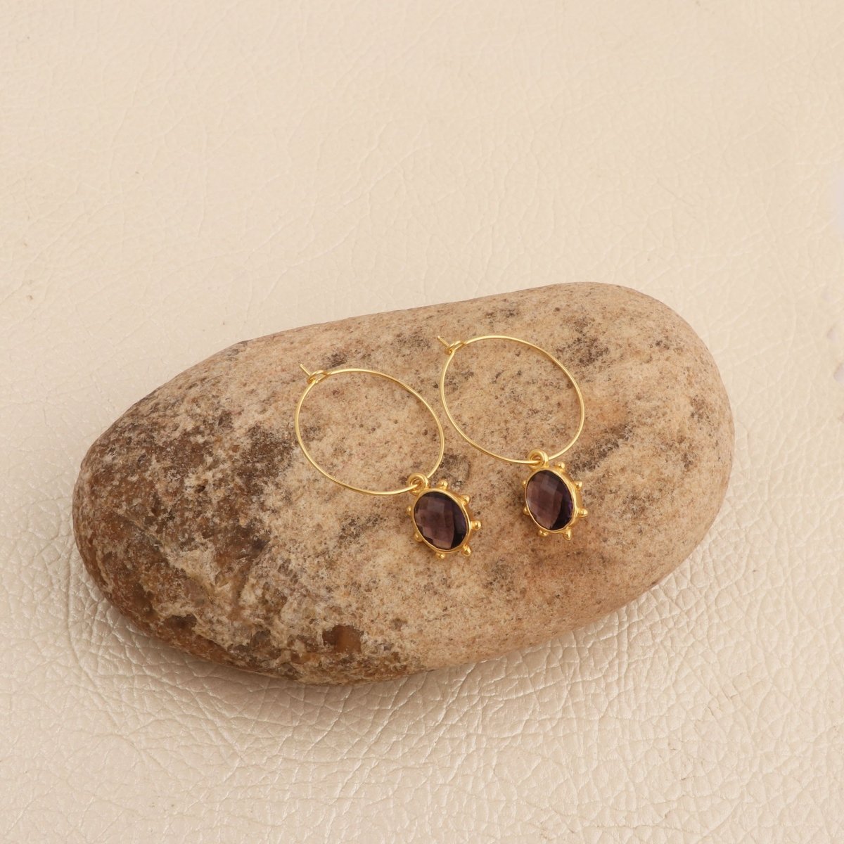 Handmade Gold Hoop Earrings with Citrine Gemstone, Boho Luxury Statement Jewelry 5275