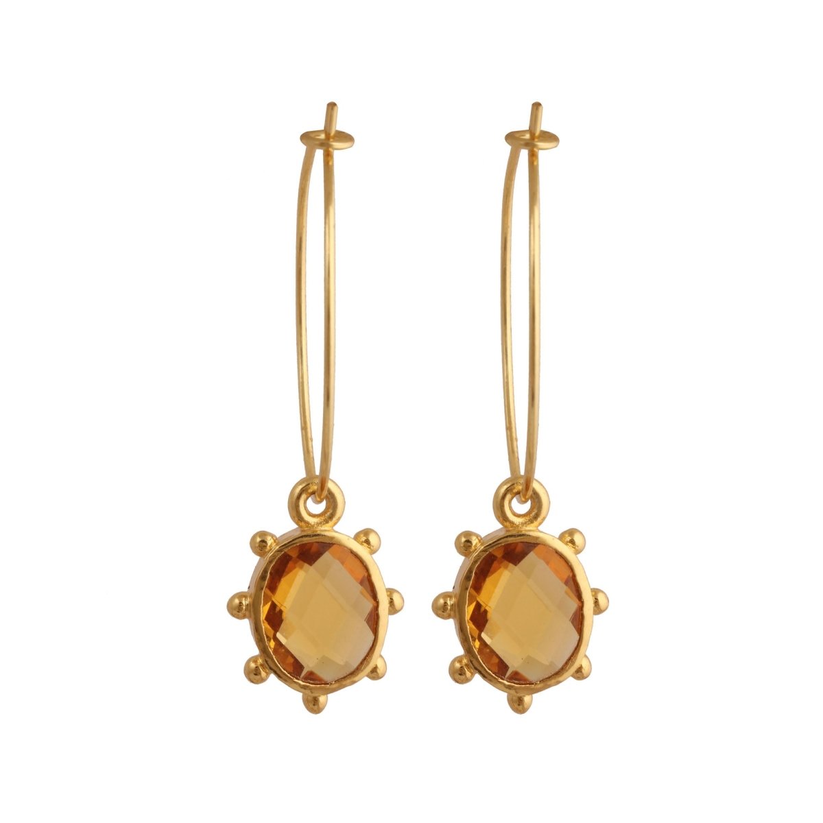 Handmade Gold Hoop Earrings with Citrine Gemstone, Boho Luxury Statement Jewelry 5275