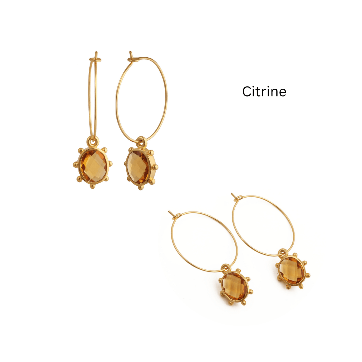 Handmade Gold Hoop Earrings with Citrine Gemstone, Boho Luxury Statement Jewelry 5275