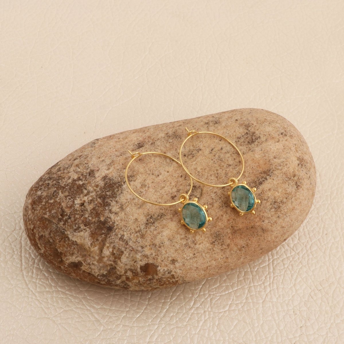 Handmade Gold Hoop Earrings with Citrine Gemstone, Boho Luxury Statement Jewelry 5275