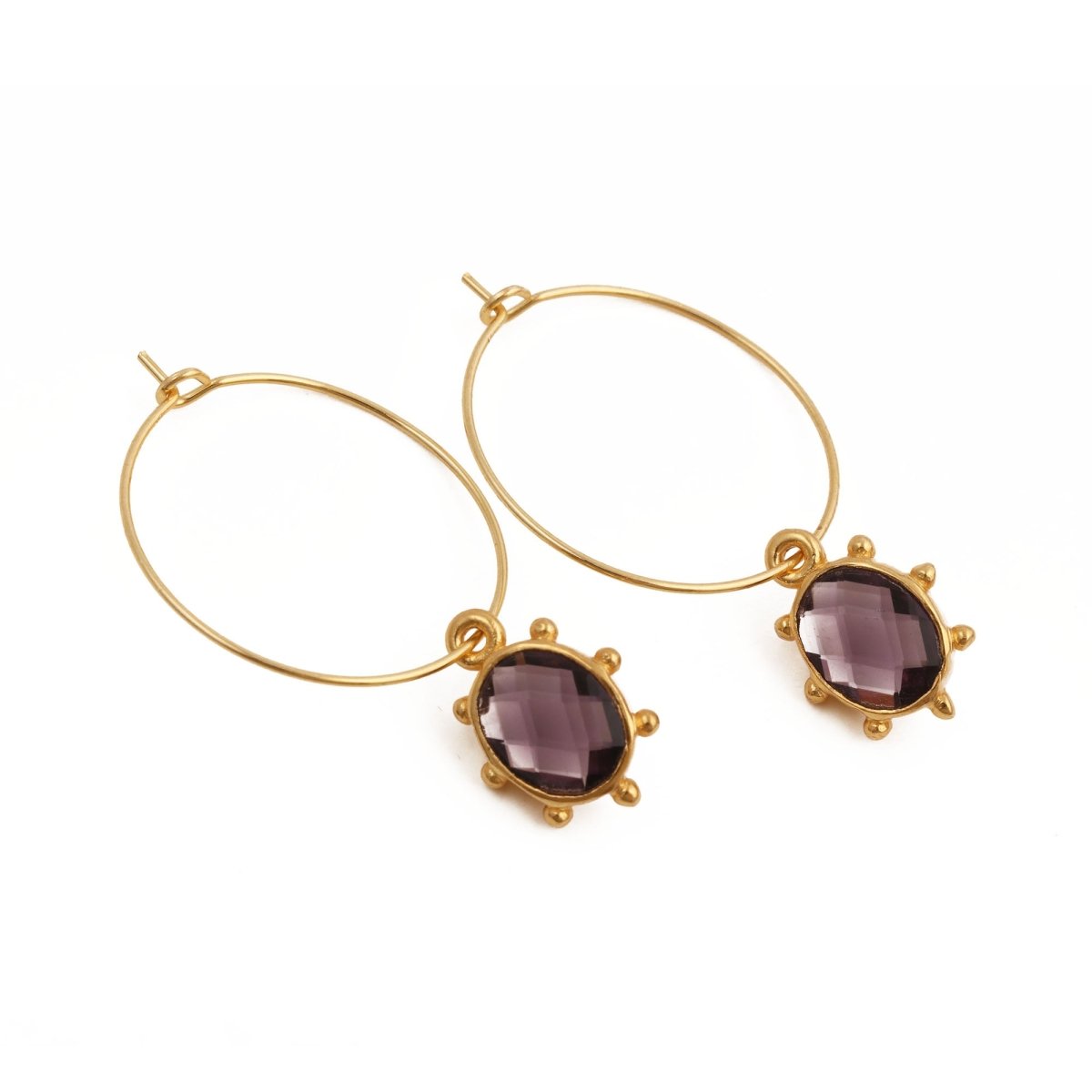 Handmade Gold Hoop Earrings with Citrine Gemstone, Boho Luxury Statement Jewelry 5275
