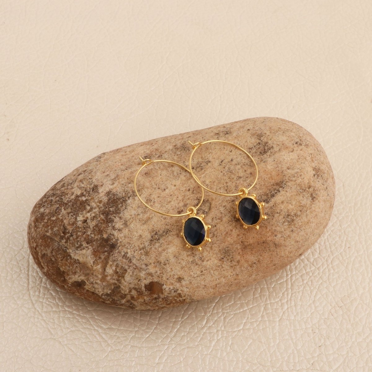 Handmade Gold Hoop Earrings with Citrine Gemstone, Boho Luxury Statement Jewelry 5275