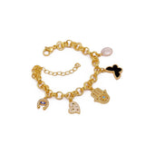 Handmade Gold Plated Charm Bracelet, Eclectic Boho Style Jewelry 5382