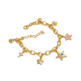 Handmade Gold Plated Charm Bracelet, Eclectic Boho Style Jewelry 5382
