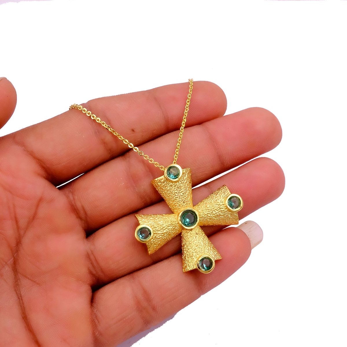 Handmade Peridot Cross Pendants, 18k Gold Plated Cross Necklace 5374