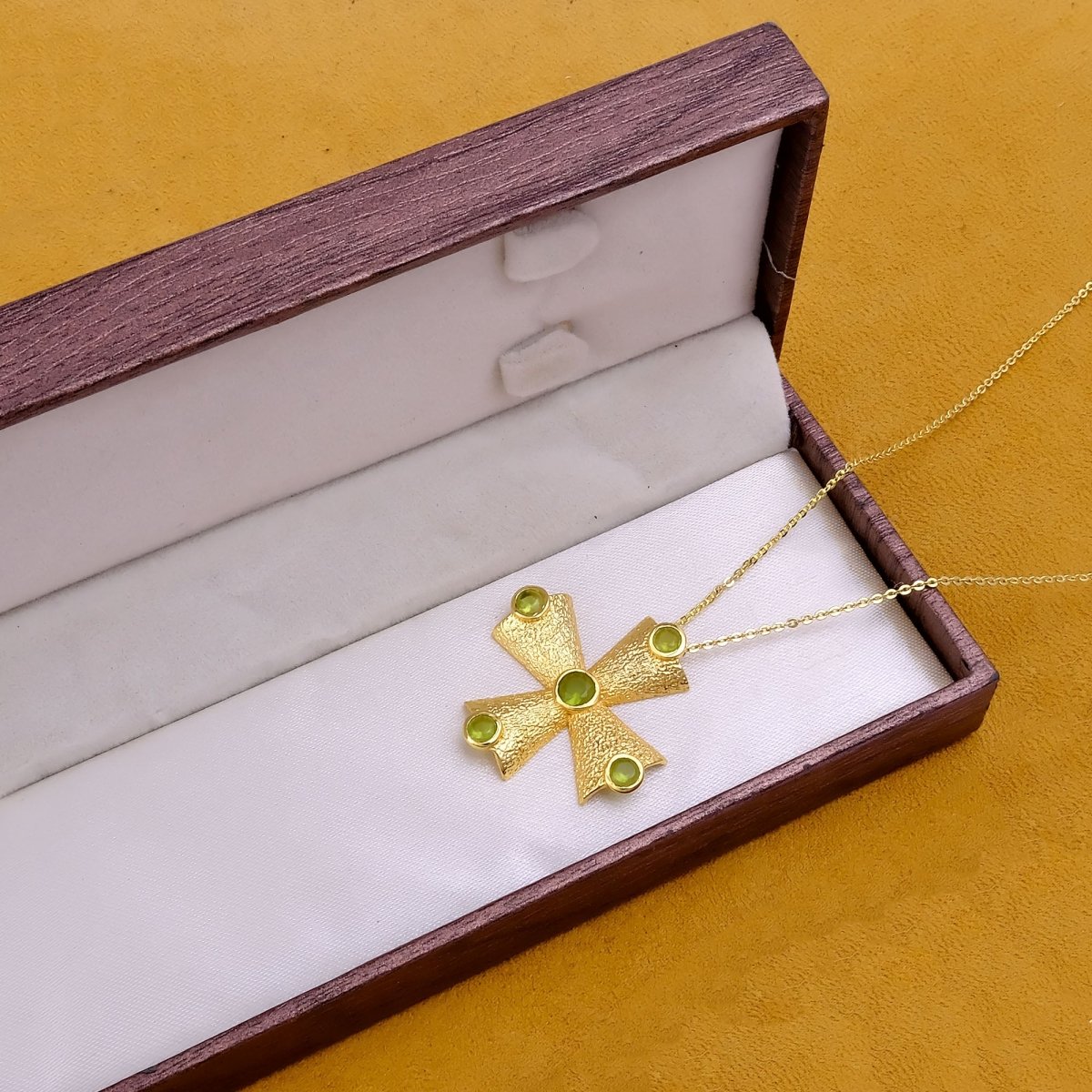 Handmade Peridot Cross Pendants, 18k Gold Plated Cross Necklace 5374