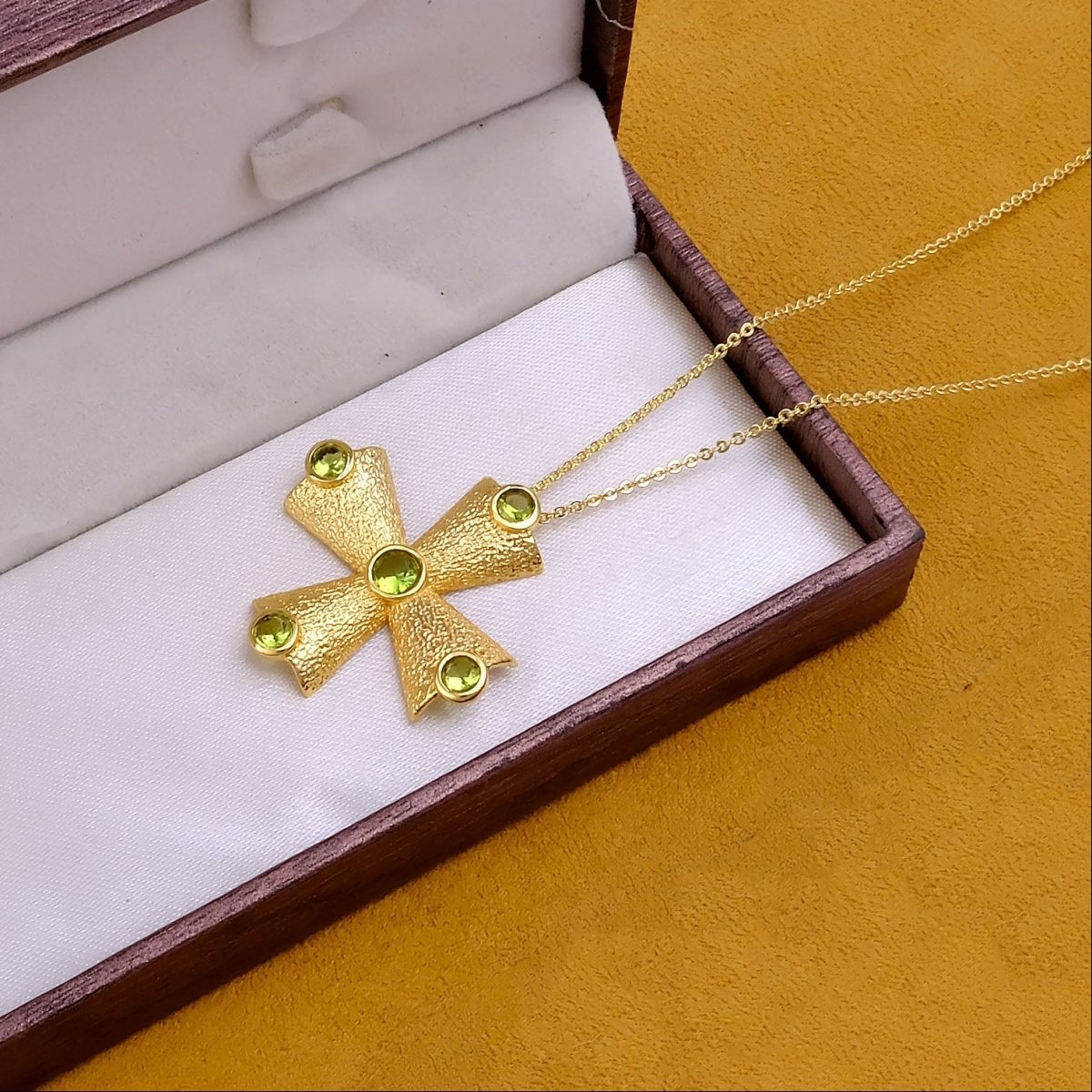 Handmade Peridot Cross Pendants, 18k Gold Plated Cross Necklace 5374