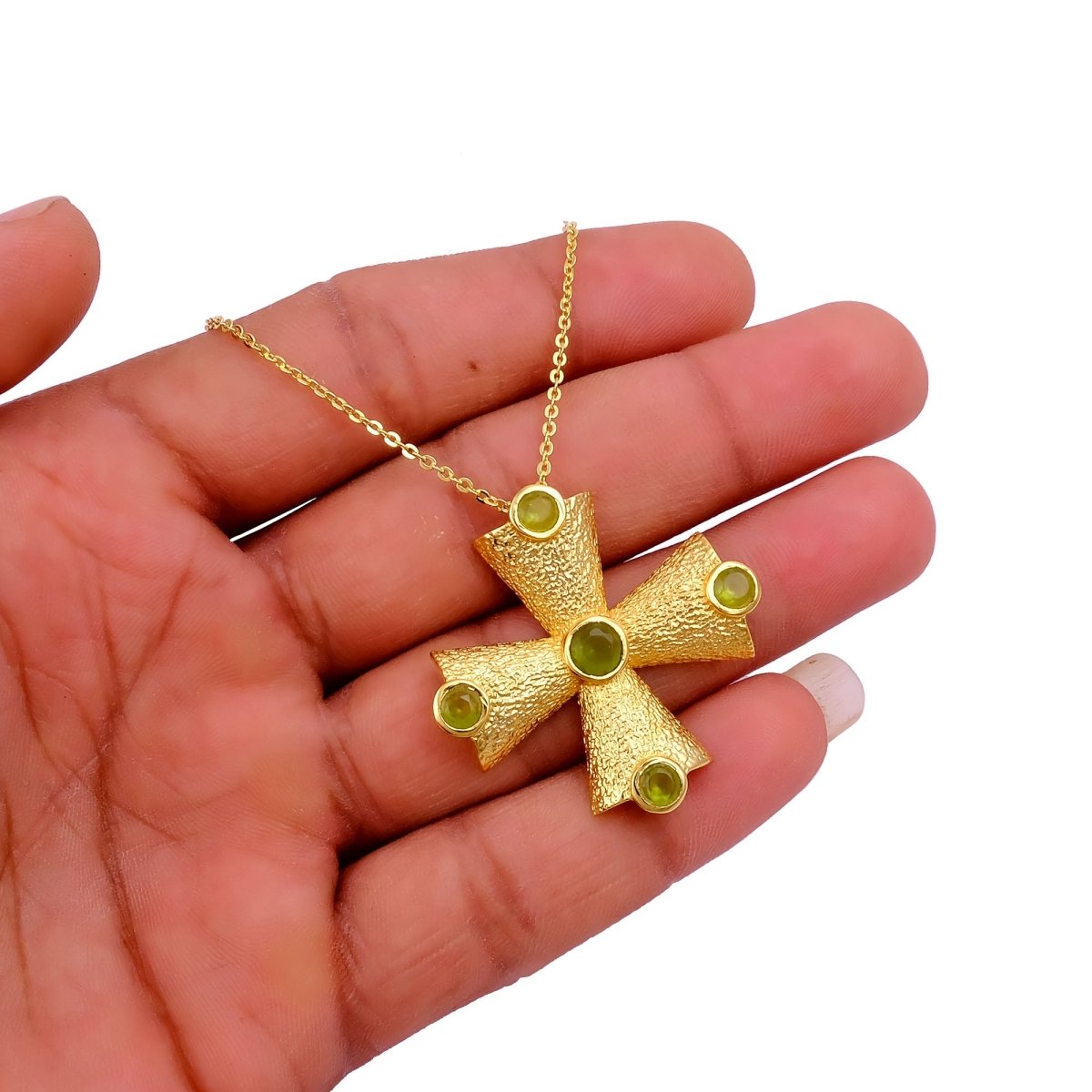 Handmade Peridot Cross Pendants, 18k Gold Plated Cross Necklace 5374