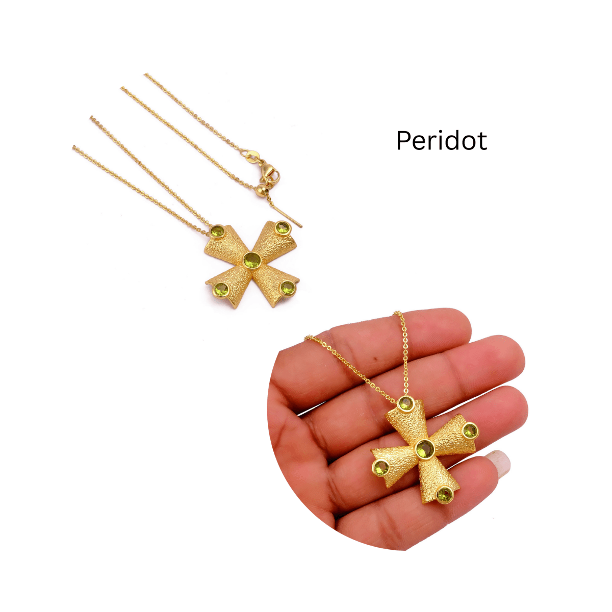 Handmade Peridot Cross Pendants, 18k Gold Plated Cross Necklace 5374
