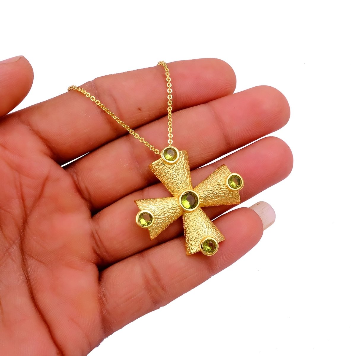 Handmade Peridot Cross Pendants, 18k Gold Plated Cross Necklace 5374