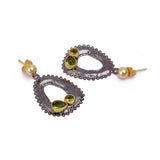 Handmade Peridot Dangle Earrings, Black Plated Faceted Cut Designer Studs, Elegant Party Wear Gemstone Jewelry. S