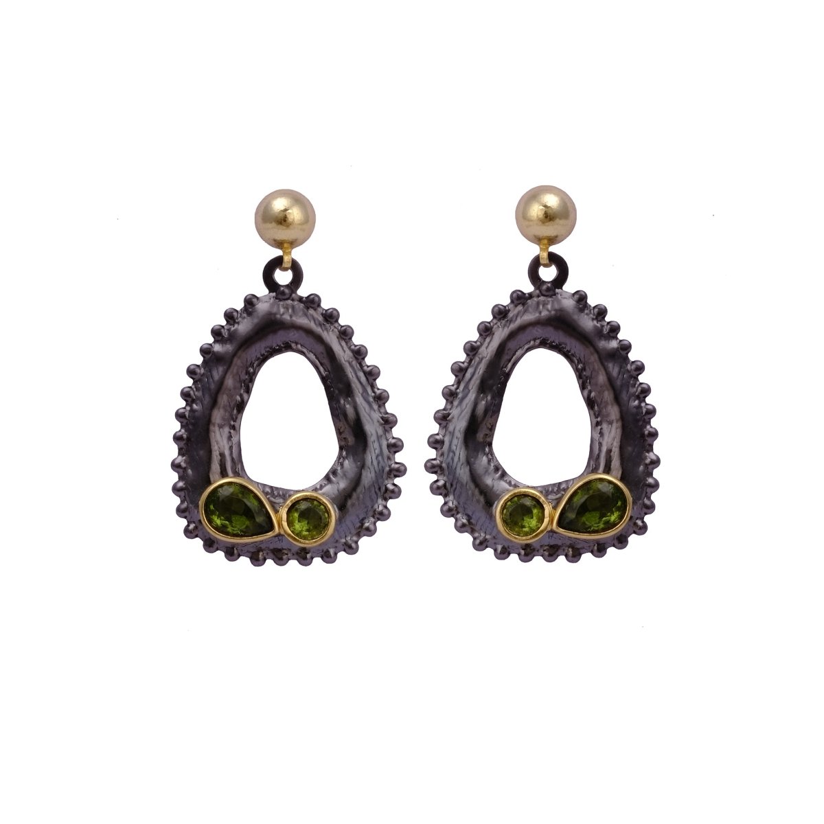 Handmade Peridot Dangle Earrings, Black Plated Faceted Cut Designer Studs, Elegant Party Wear Gemstone Jewelry. S