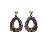 Handmade Peridot Dangle Earrings, Black Plated Faceted Cut Designer Studs, Elegant Party Wear Gemstone Jewelry. S