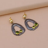 Handmade Peridot Dangle Earrings, Black Plated Faceted Cut Designer Studs, Elegant Party Wear Gemstone Jewelry. S