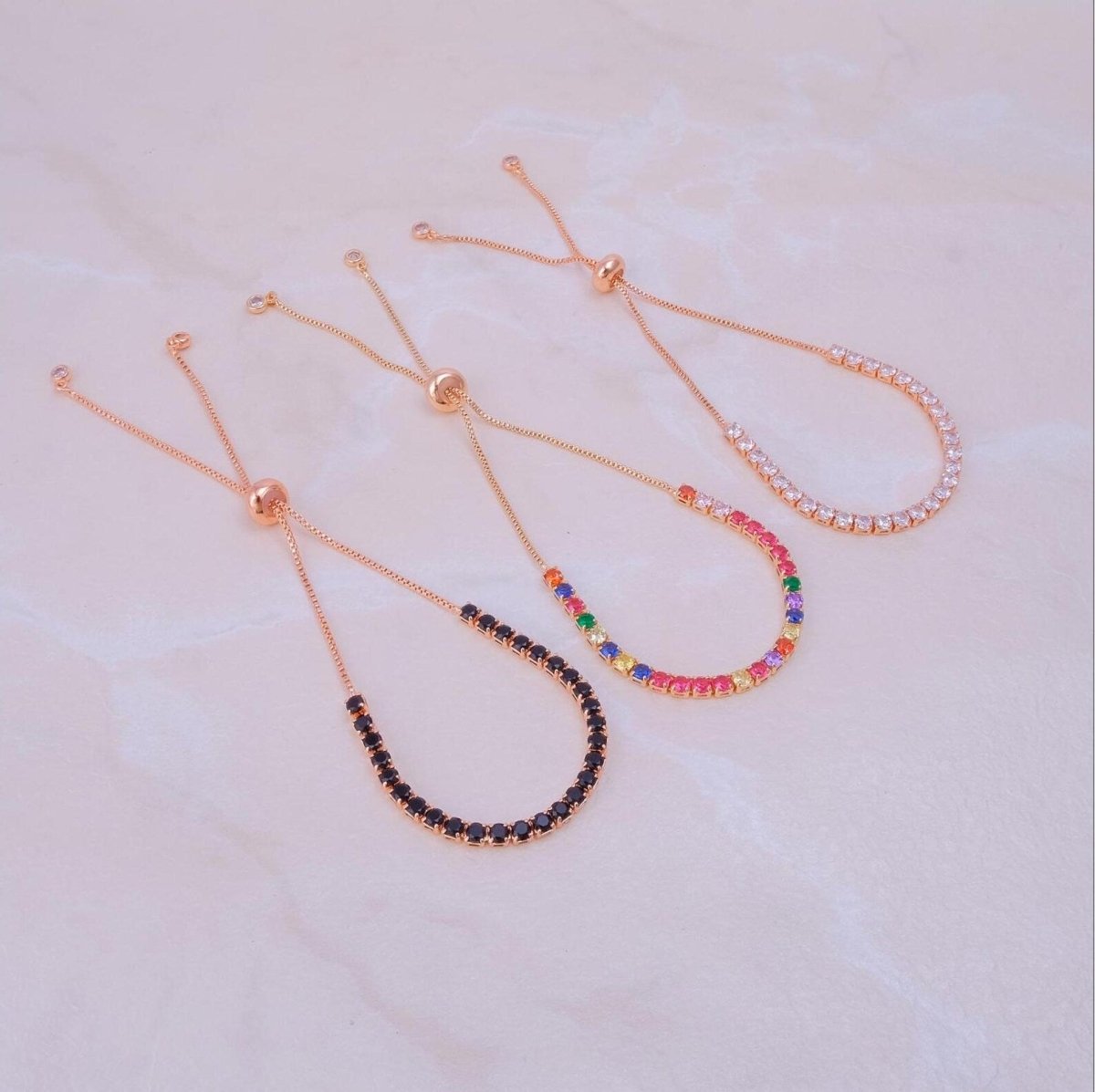 Handmade Rose Gold Plated Chain Gemstone Bracelet, Zircon Prong Bracelet for Gifts T