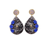 Handmade Teardrop Black Oxidized Earrings with Blue Chalcedony Gemstone Earrings with Prong Setting, Hammered Style Dangle Drop Earrings For Women. S
