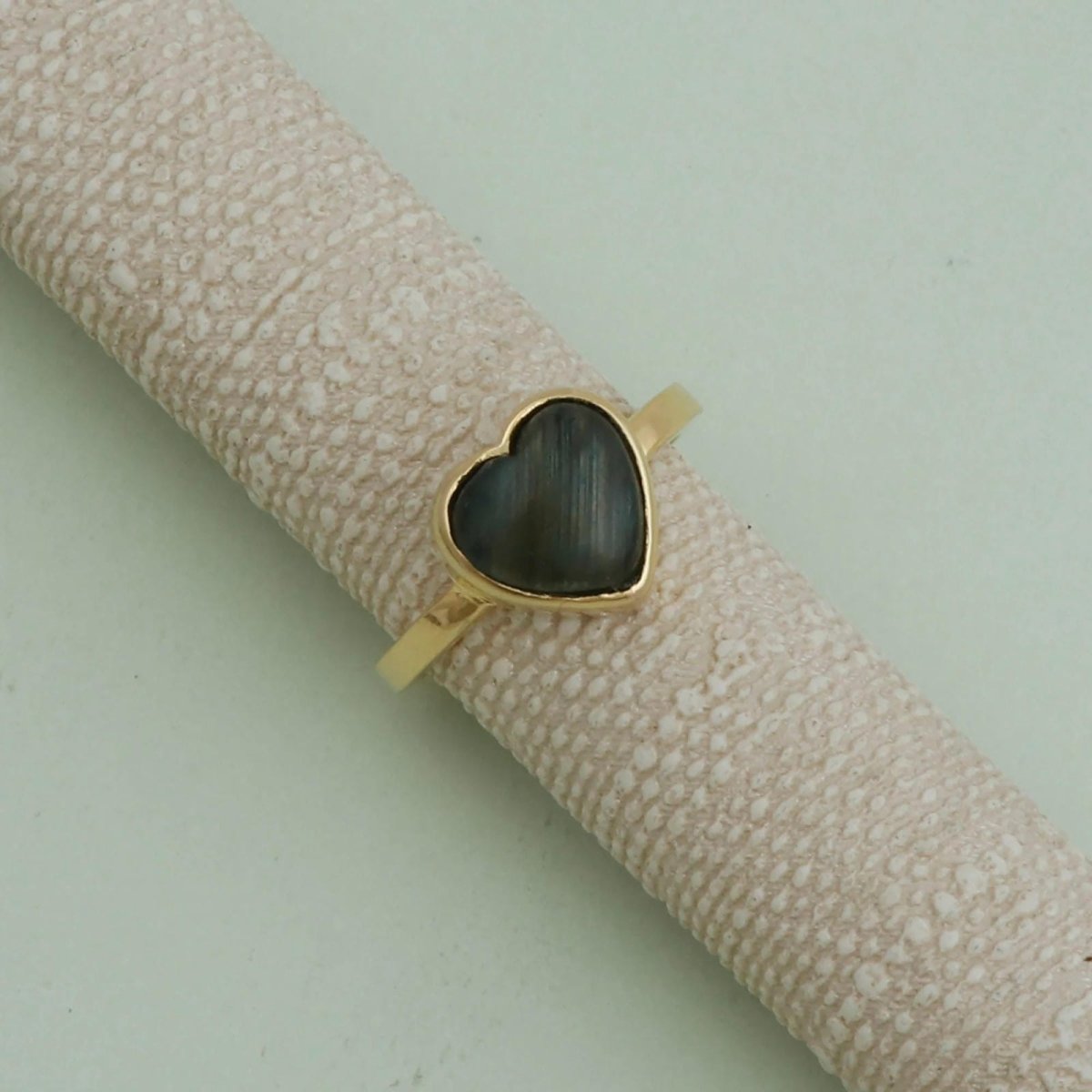 Heart Gold Plated Ring Labradorite Gemstone Ring