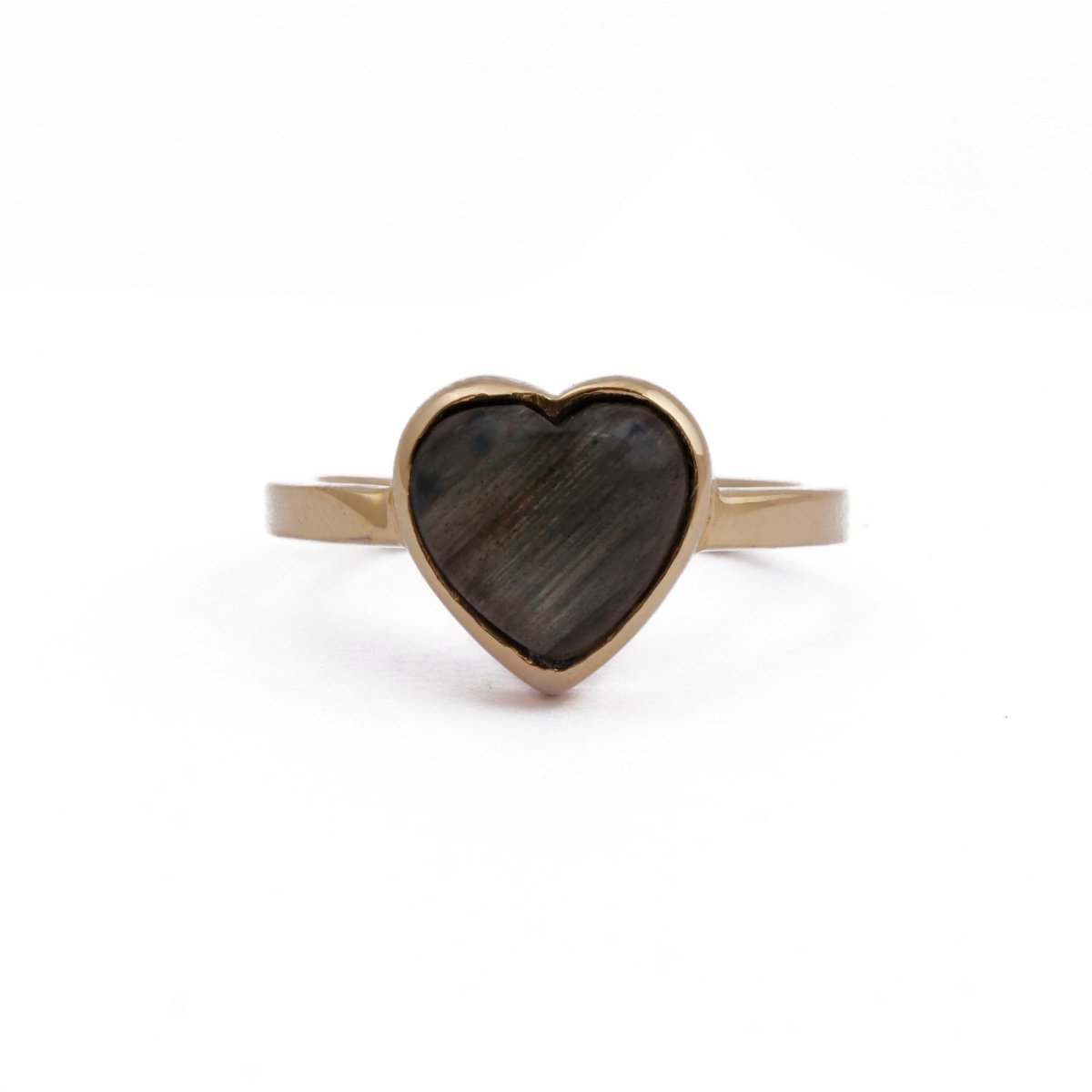 Heart Gold Plated Ring Labradorite Gemstone Ring