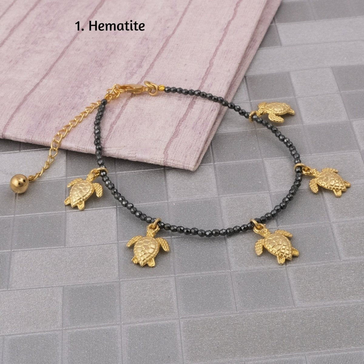 Hematite Round Gemstone, Fine Gold Anklet Jewelry, Solid Gold Gemstone Anklet For Gifts. T