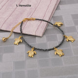 Hematite Round Gemstone, Fine Gold Anklet Jewelry, Solid Gold Gemstone Anklet For Gifts. T