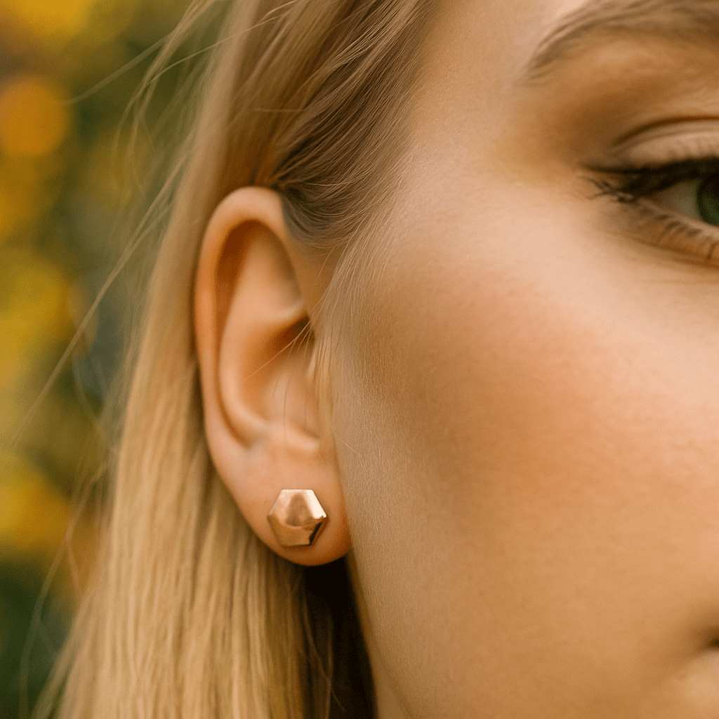 Hexagon Stud Earrings Minimalist Geometric Gold Plated Jewelry
